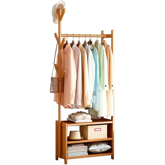 Imagen de Perchero Bambu de Pie 50x30x158cm 3 Estantes Color Natural