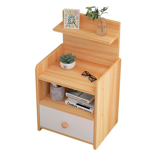 Imagen de Mesa de Luz Natural / Blanco 3 Estantes y Cajón