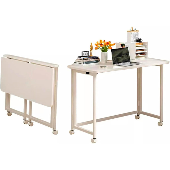 Imagen de Escritorio MDF Metal Plegable con Ruedas 100cm Blanco