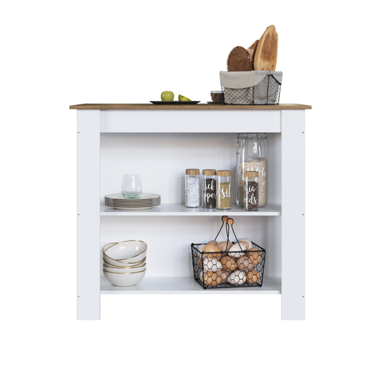Imagen de Isla De Cocina Minimalista Miel Y Blanca 90x103x70