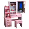 Imagen de Tocador con Espejo Luz LED Cajones, Estantes y Taburete Rosa