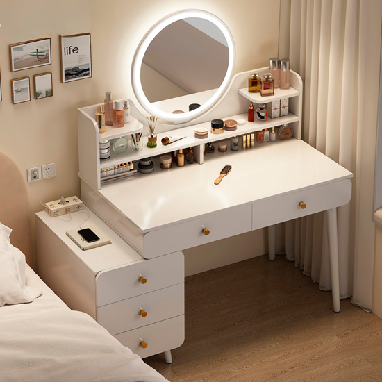 Imagen de Escritorio Tocador Con Espejo Luz LED 5 Cajones