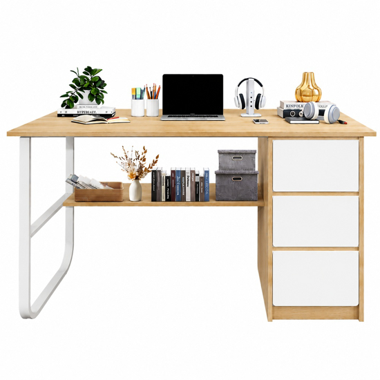 Imagen de Escritorio Minimalista MDF y Metal Color Natural 3 Cajones