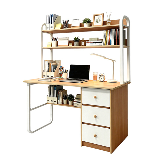 Imagen de Escritorio Madera Hierro Estantes y Cajones 100x50cm Mövi