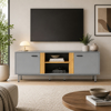Imagen de Rack Minimalista para TV con 2 Puertas, Estantes y Patas de Metal