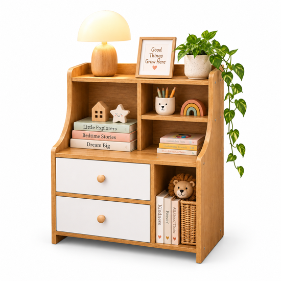 Imagen de Mesa de Luz MDF con 2 Cajones y Estantes 50cm Mövi